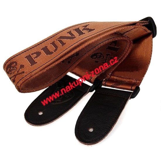 Kytarový řemen PUNK s lebkami světle hnědý - Kliknutím na obrázek zavřete