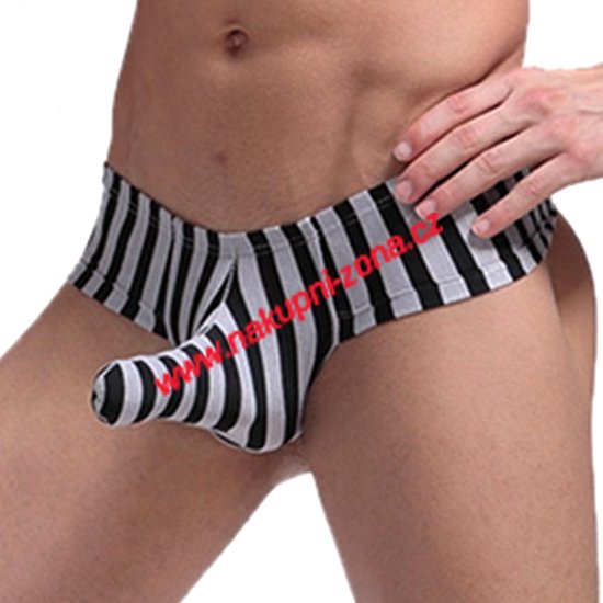 Pánské bavlněné slipy pruhované černo-šedivé - Kliknutím na obrázek zavřete