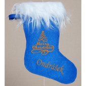 Vánoční mikulášská punčocha Merry Christmas s výšivkou jména modrá Vánoční mikulášská punčocha Merry Christmas s výšivkou jména modrá