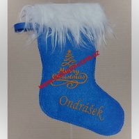 Vánoční mikulášská punčocha Merry Christmas s výšivkou jména modrá Vánoční mikulášská punčocha Merry Christmas s výšivkou jména modrá