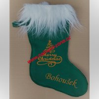 Vánoční mikulášská punčocha Merry Christmas s výšivkou jména zelená Vánoční mikulášská punčocha Merry Christmas s výšivkou jména zelená