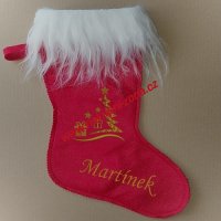 Vánoční mikulášská punčocha Stromeček s výšivkou jména červená Vánoční mikulášská punčocha Stromeček s výšivkou jména červená