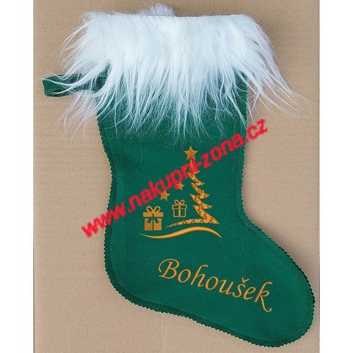 Vánoční mikulášská punčocha Stromeček s výšivkou jména zelená - Kliknutím na obrázek zavřete