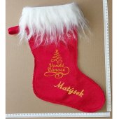 Vánoční mikulášská punčocha Veselé Vánoce s výšivkou jména červená Vánoční mikulášská punčocha Veselé Vánoce s výšivkou jména červená