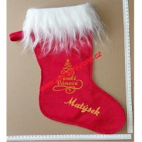 Vánoční mikulášská punčocha Veselé Vánoce s výšivkou jména červená Vánoční mikulášská punčocha Veselé Vánoce s výšivkou jména červená