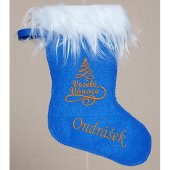 Vánoční mikulášská punčocha Veselé Vánoce s výšivkou jména modrá Vánoční mikulášská punčocha Veselé Vánoce s výšivkou jména modrá