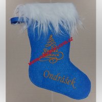 Vánoční mikulášská punčocha Veselé Vánoce s výšivkou jména modrá Vánoční mikulášská punčocha Veselé Vánoce s výšivkou jména modrá