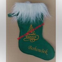 Vánoční mikulášská punčocha Veselé Vánoce s výšivkou jména zelená Vánoční mikulášská punčocha Veselé Vánoce s výšivkou jména zelená